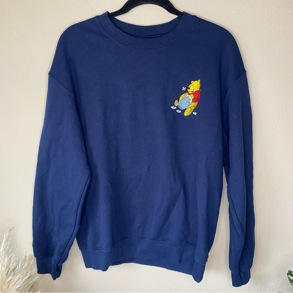 Winnie the Pooh Decal Navy Blue Crewneck Sweatshirt Pullover